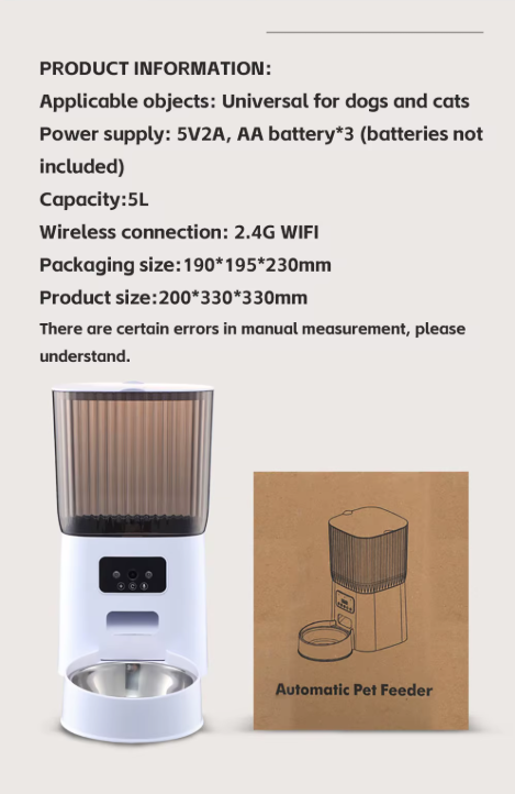 5L Pet Feeder Automatic Cat Feeder Smart Dog Food Dispenser.